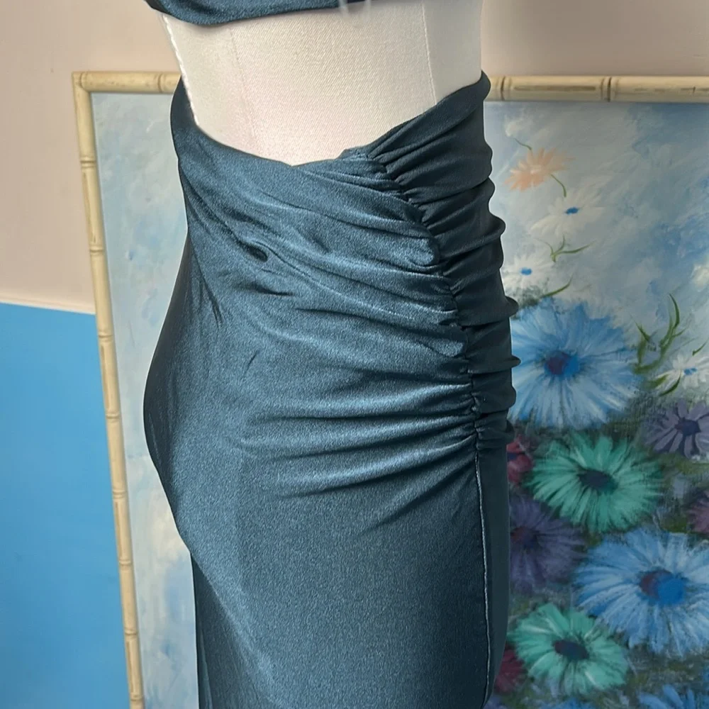 Eugenia Fernandez  One-Shoulder Teal Dress Ruched Side Maxi Open side small - Picture 12 of 17